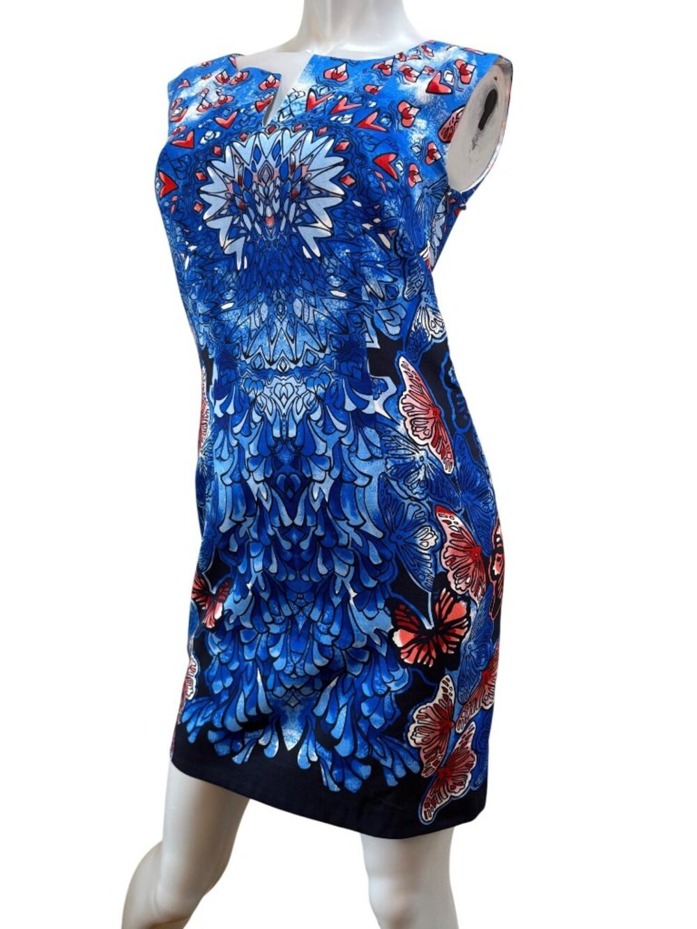 Silk Butterfly Heart Vibrant Print Festive Celebration Sheath Dress Size 8